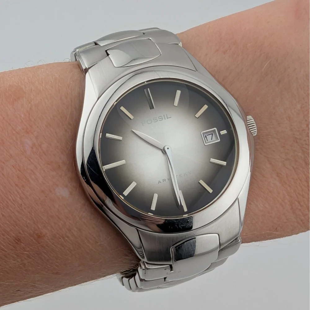 Fossil Arkitek FS-2903 Gray Brown Sunburst Dial Stainless Steel Date Watch 36mm